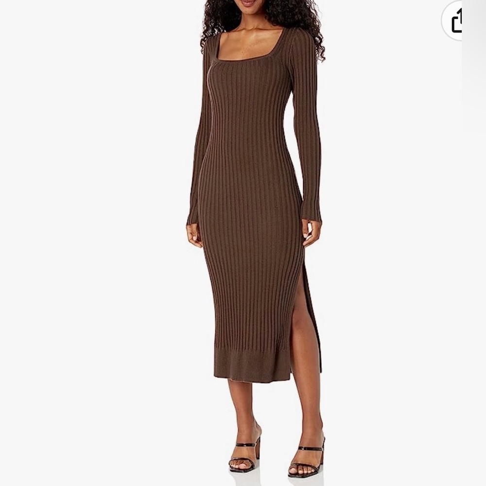 PAIGE Benita Dress size XL Long Sleeve Square Neckline Brown Taupe